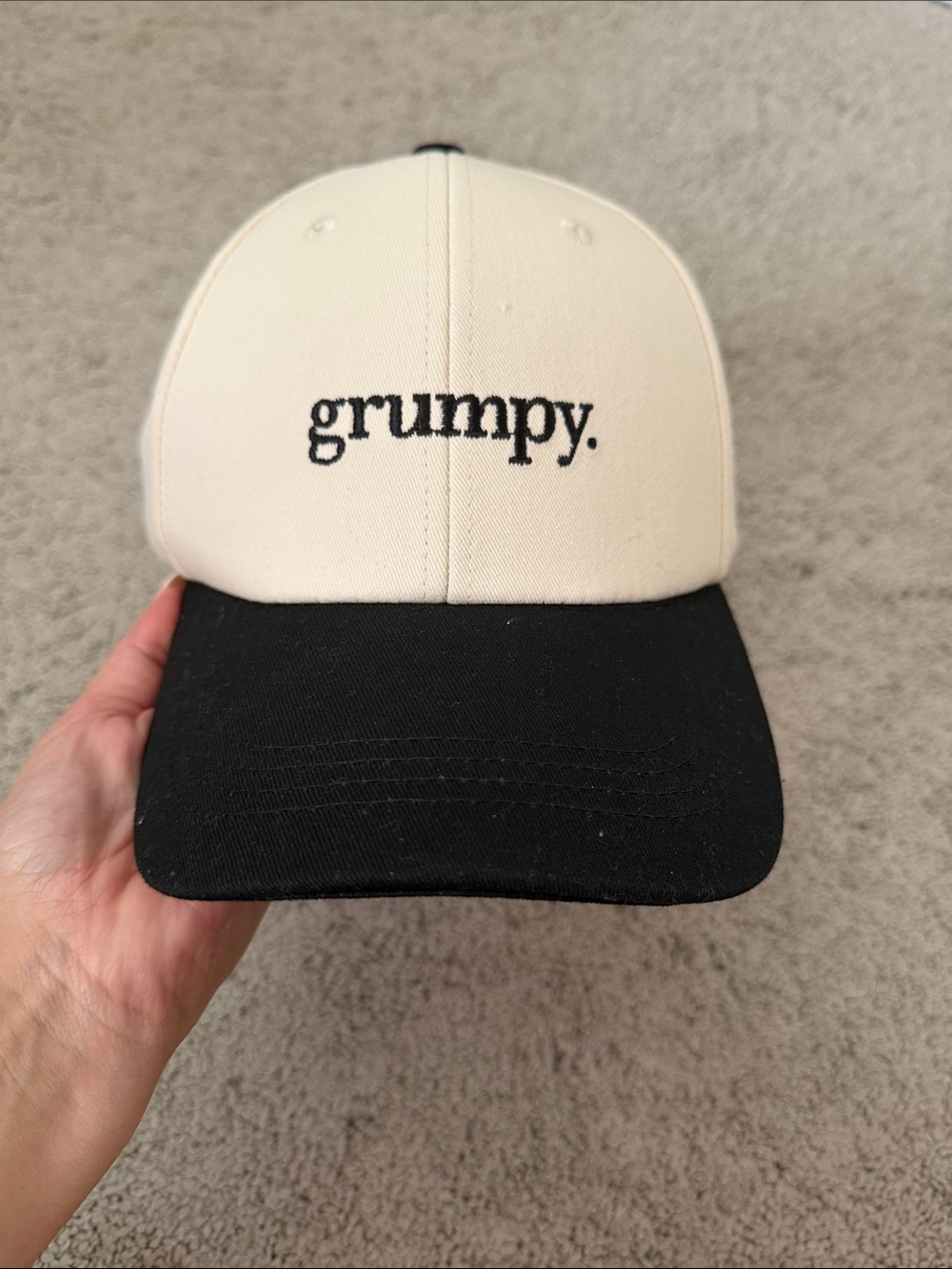 Grumpy Embroidered Two-Tone Baseball Cap - Black & Cream